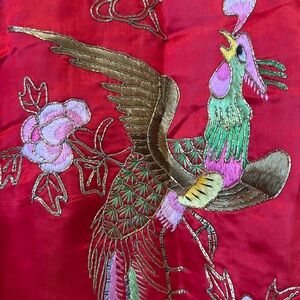 Woman’s custom hand embroidered red kimono. Embroidery is stunning XL